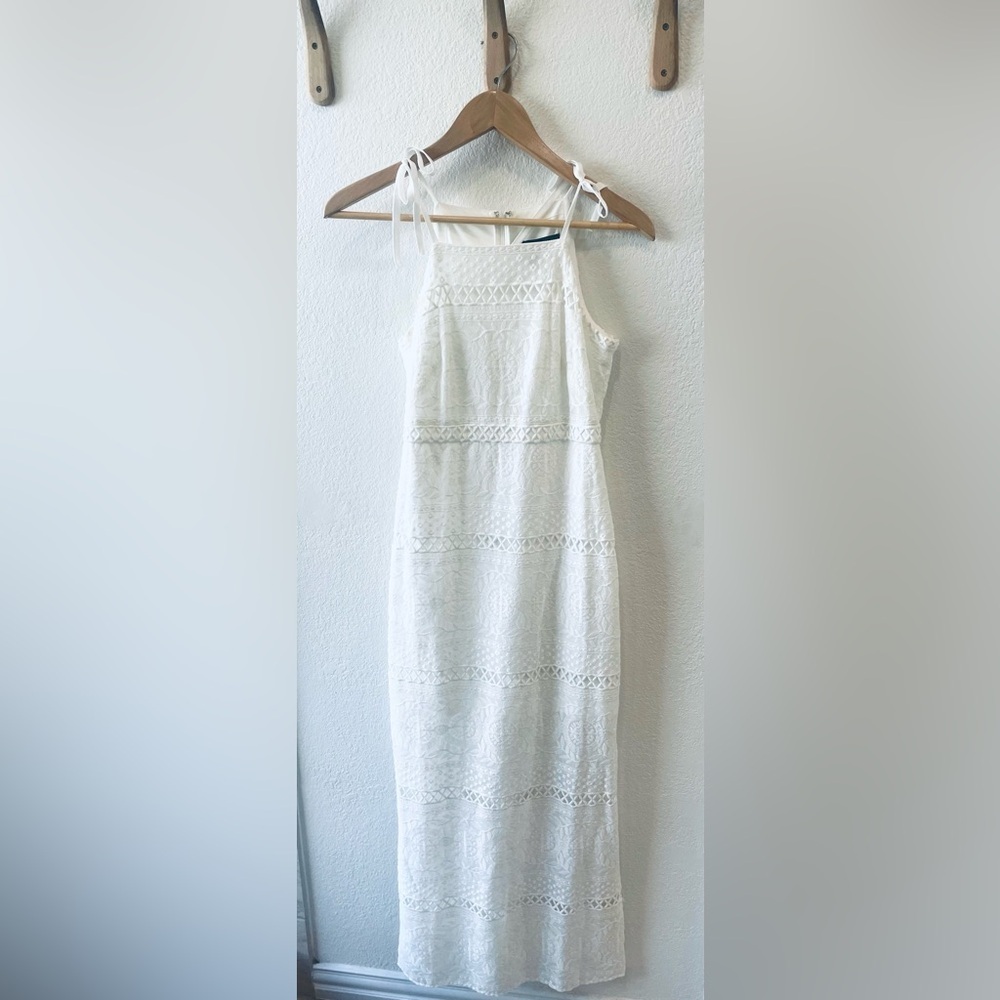 WHBM White Floral Lace Tie-Shoulder Maxi Dress Size 00P - Picture 2 of 4